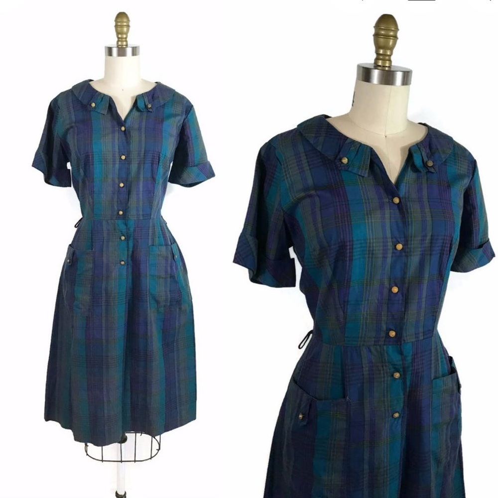 Vintage 1950’s Teal plaid day dress